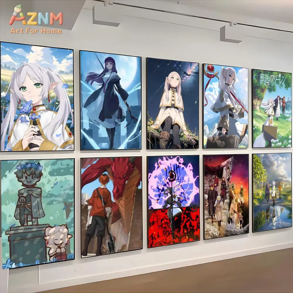 AZNM Frieren Beyond Journey's End Frameless Canvas Wall Art, Anime Character Print Poster for Room Decor Gift