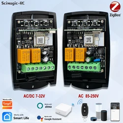 ZIGBEE Smart Garage Door Opener Receiver 433.92MHz Rolling Code Universal 2CH 7-32V 85-250V Switch Controller Works with Tuya