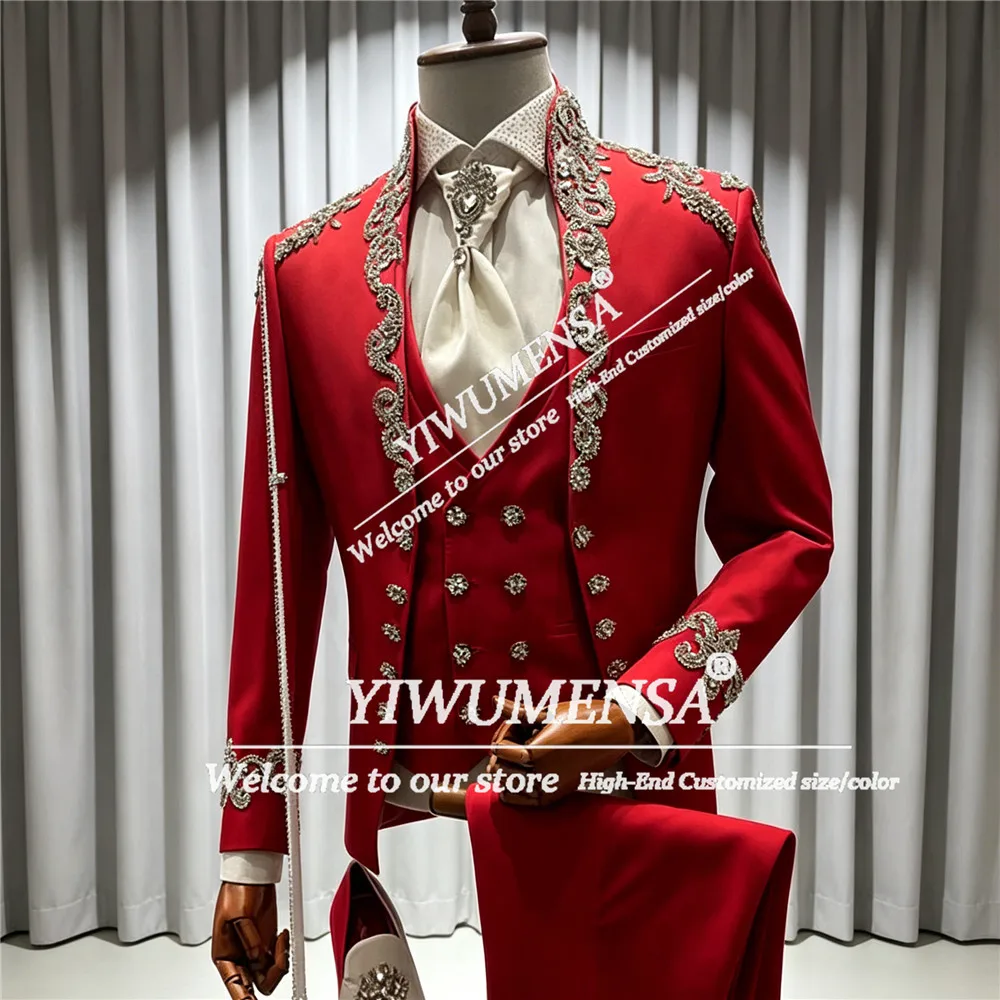 Costume de mariage de luxe pour homme, design italien, veste, gilet, pantalon, ensemble 3 pièces, or