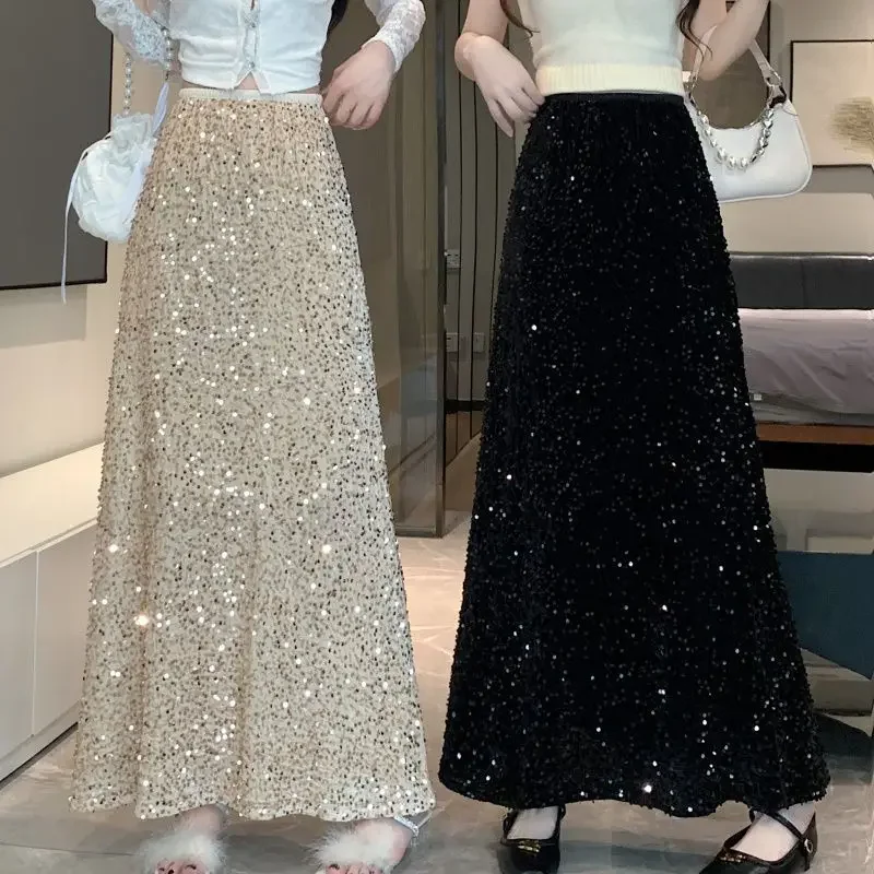 

Casual Versatile Bodycon Skirt Spring New Arrival Women's Clothing Glitter Sequin Medium-length Half Skirt