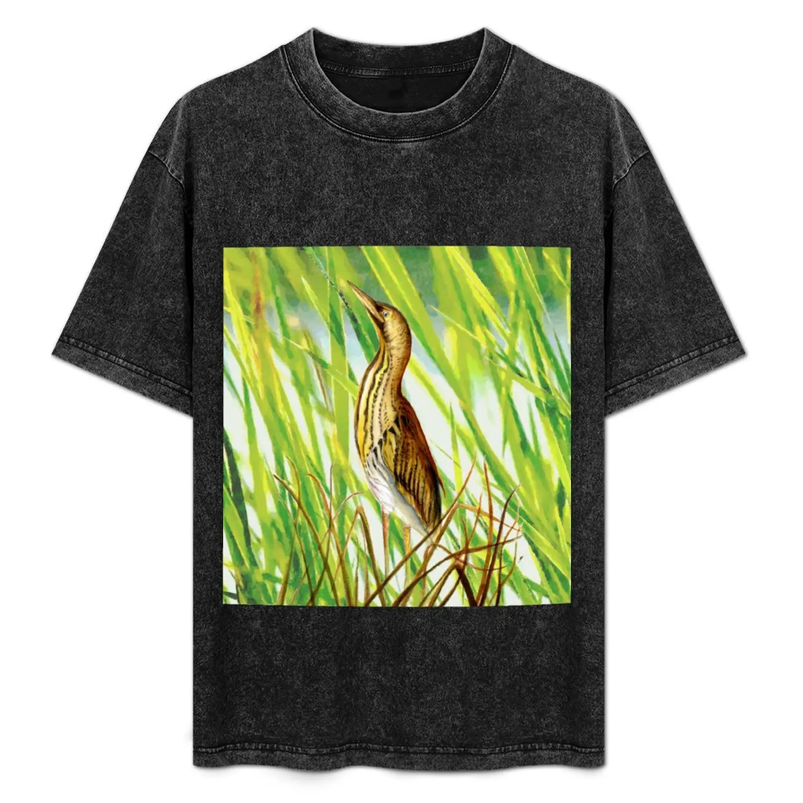 

Bittern Bird Watercolor Painting Artwork T-Shirt customs design your own Short sleeve tee mens graphic t-shirts anime