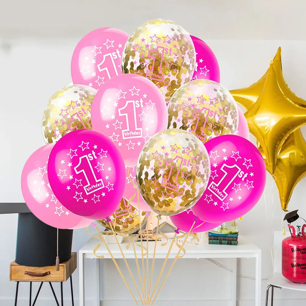 

15Pcs Baby Birthday Balloons Set 12 Inches Latex Pink Golden Decorative Party Balloons Balloon Sets for Birthday Baby Shower