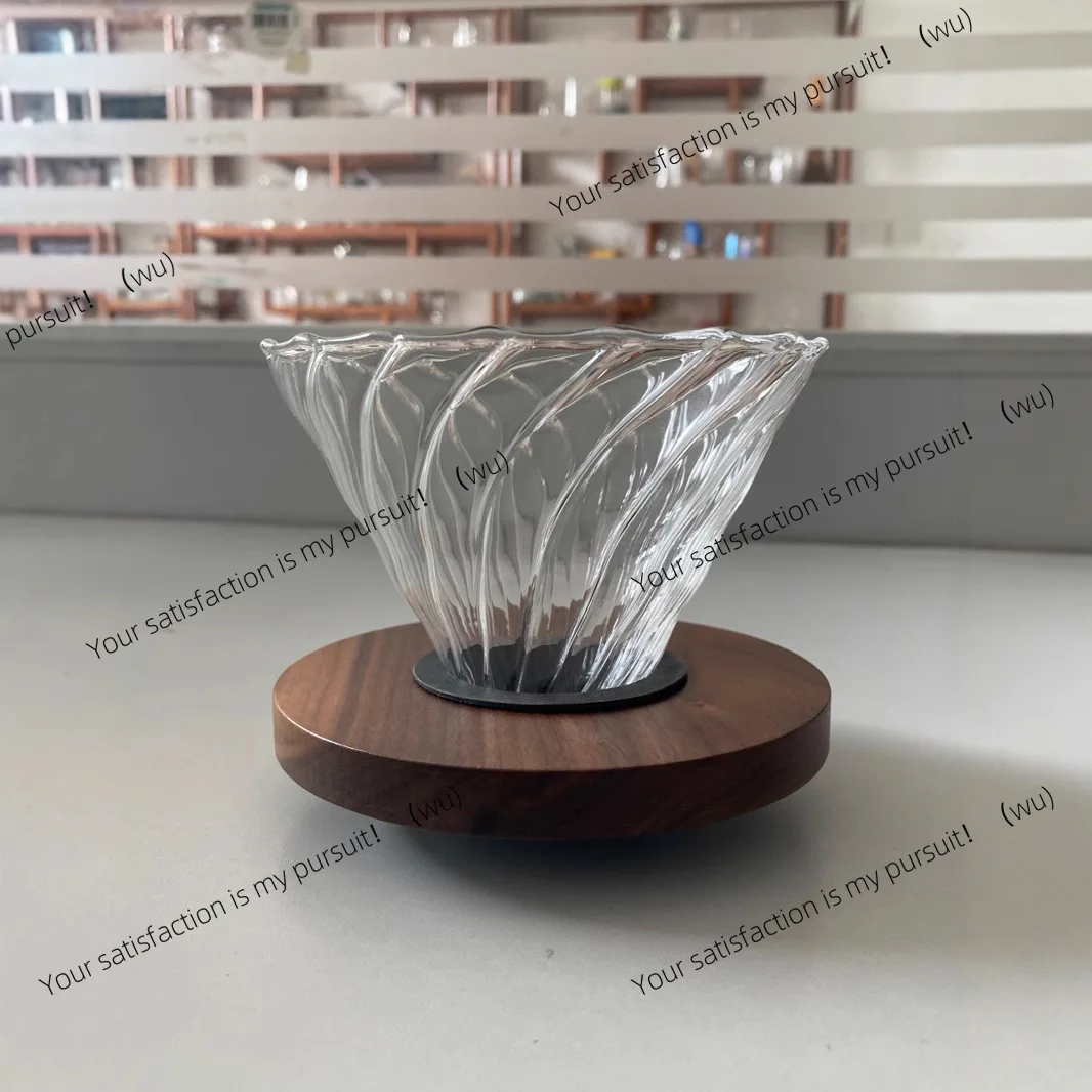 V60 Coffee Filter Glass Spiral Coffee Funnel 4 Servings Black Walnut Tray Stable Silicone Coffee Filtration