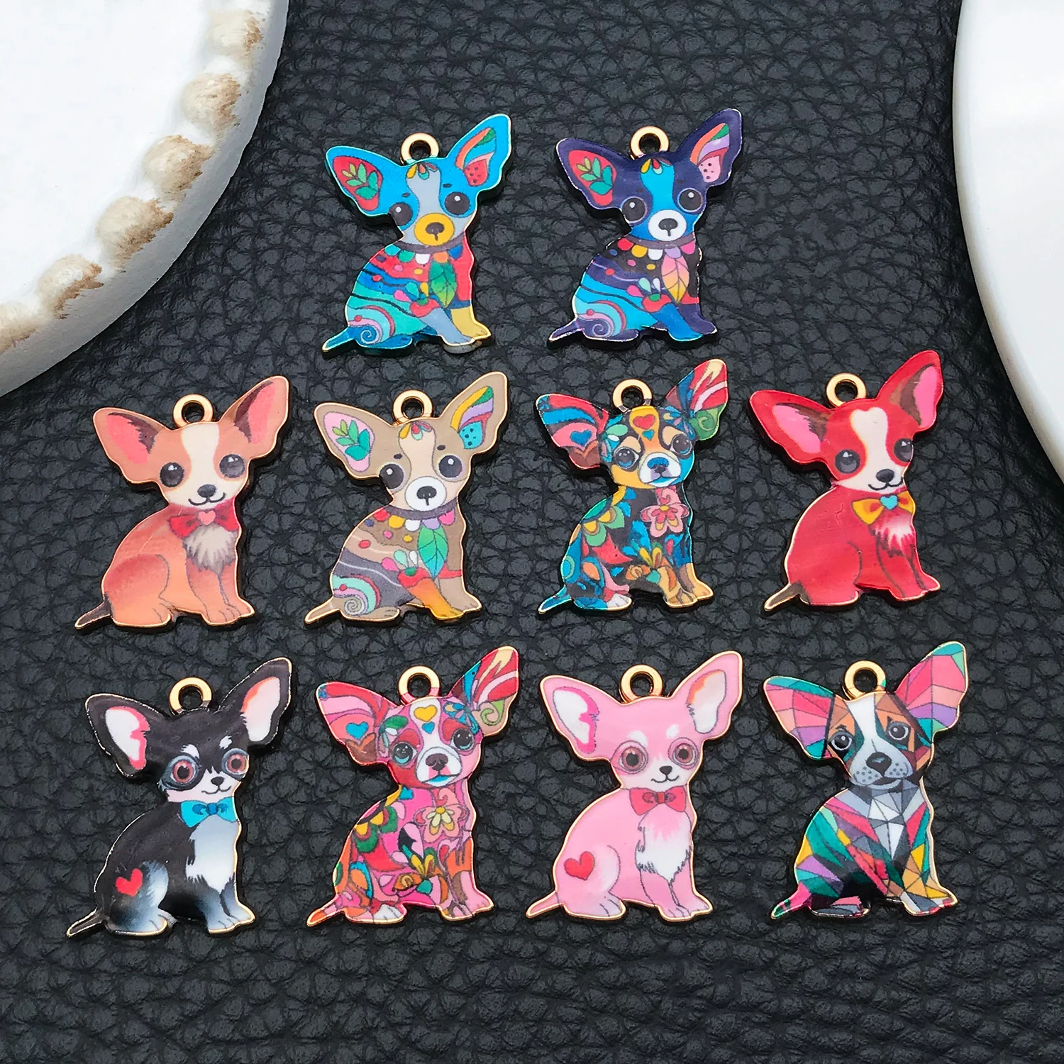 5/10 Pcs Hot-Selling Euro-American DIY Accessories Hanging Chihuahua Dog Shape Alloy Enamel Earrings, Bracelet Pendants, Charms, image 6