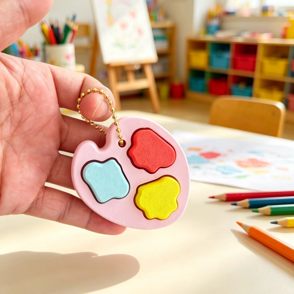 3D Printed Heart Palette Button Fidget Toy — Anti-Anxiety Stress Relief Sensory Toy, Cute Keychain Bag Pendant