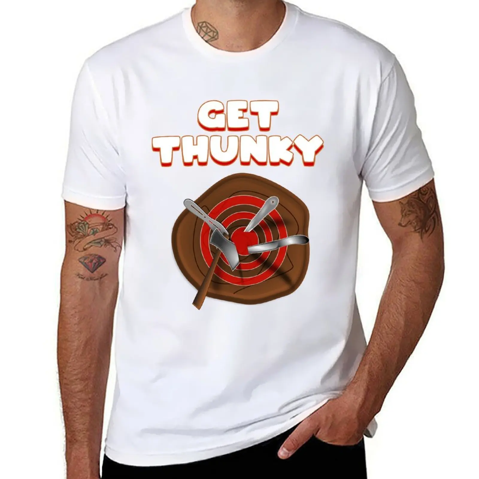 

Get Thunky throwing stump throwing knives and axe T-Shirt Casual All Match Short Sleeve T-Shirt