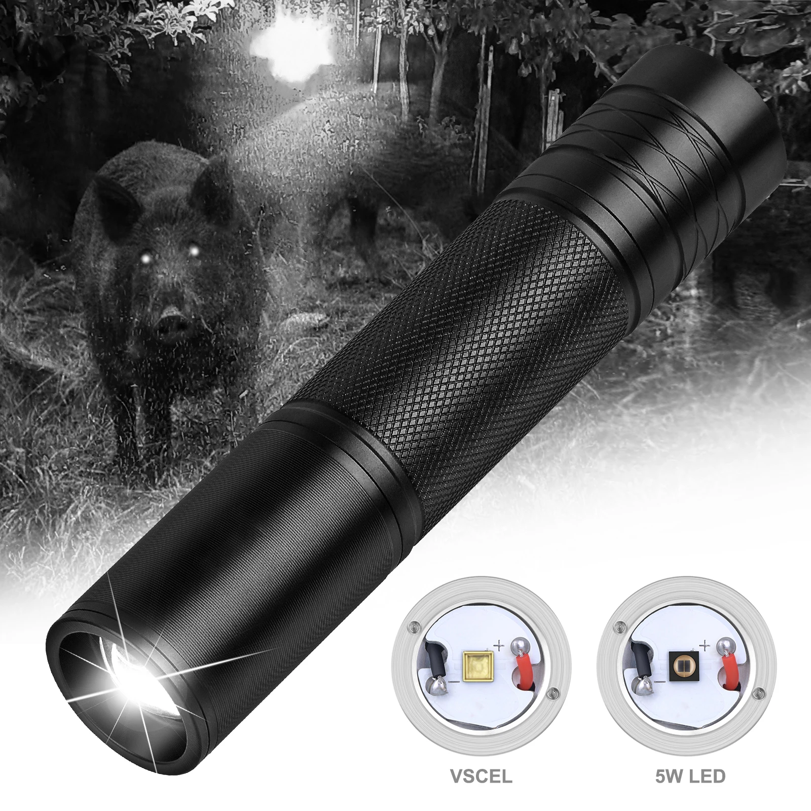 ANEKIM W3 LED Infrared Torch, Zoomable IPX65 Rated Waterproof, Single Mode Tactical Flashlight for Night Vision Gear Hunting