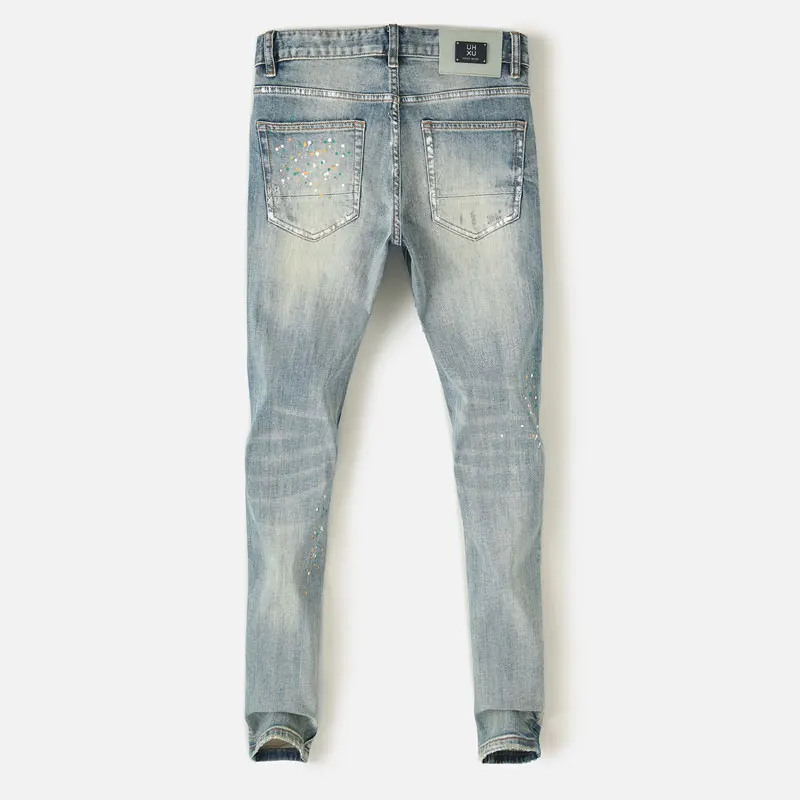 Street Designer Fashion Men Jeans High Quality Retro Washed Stretch Slim Fit Painted Ripped Jeans Men Vintage Y2K Denim Pants