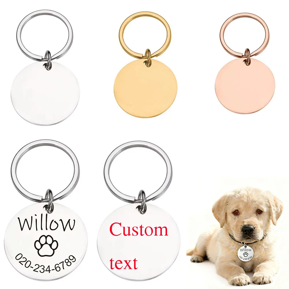

Customized Personalized Pet Identification Tags Round Stainless Steel Pet ID Tags anti-lost Cute Pet Collar Accessories