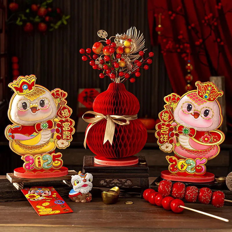 2025 New Year Spring Festival living room desktop red honeycomb paper flower decoration Chinese traditional decoration