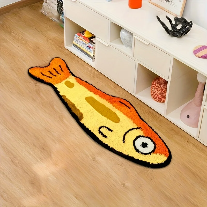 VIKAMA  Salted Fish Shape Creative Carpet Imitation Cashmere Carpet Bedroom Bedside Rugs Waterproof Non-Slip Bathroom Floor Mat