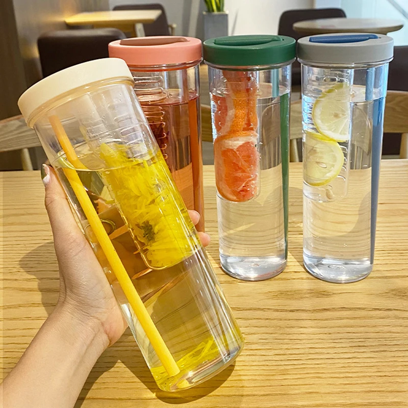 700ml Plastic Water Bottle with Straws Milk Fruit Infuser Tea Juice Cup Outdoor Portable Leakproof Drinkware Tea Water  Bottle