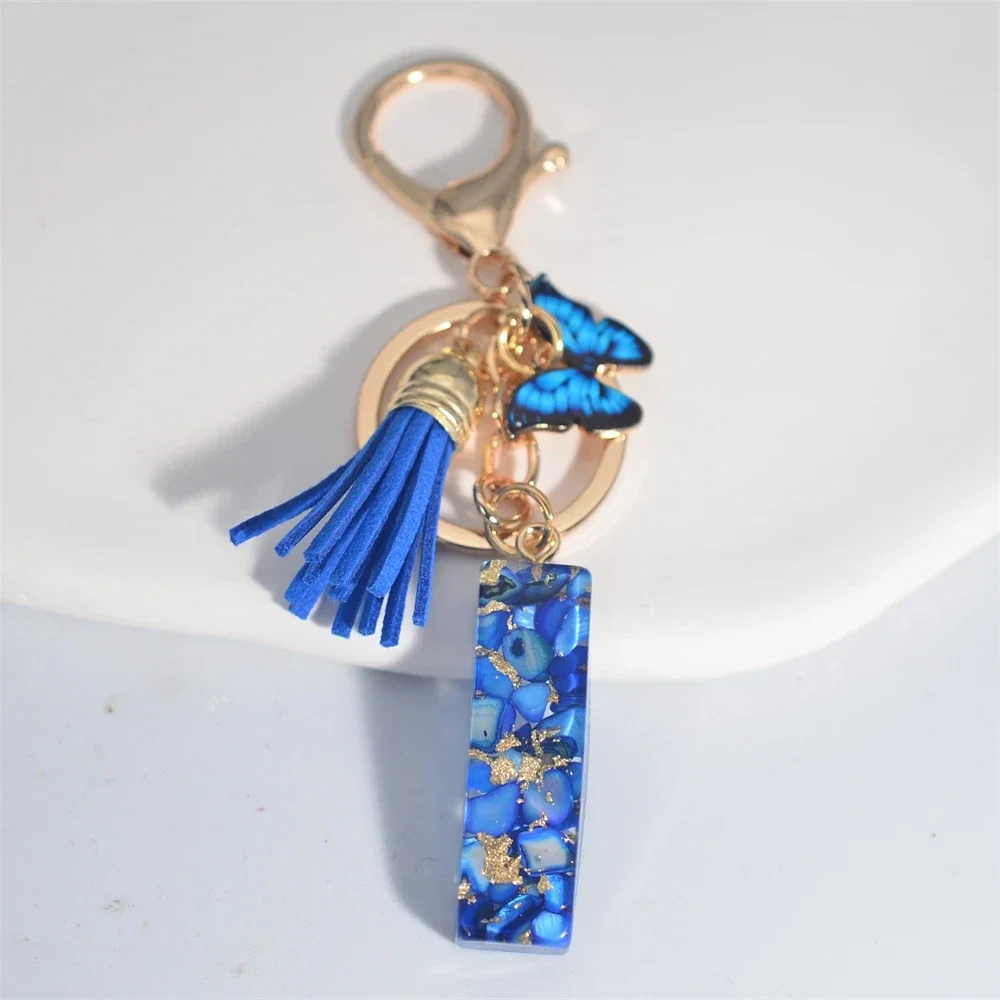Modischer blauer glasierter Stein, A bis Z, Buchstaben-Schlüsselanhänger, 26 Initialen, Alphabet, Schmetterling, Quaste, Anhänger, Auto-Schlüsselanhänger, Damenschmuck, Geschenke
