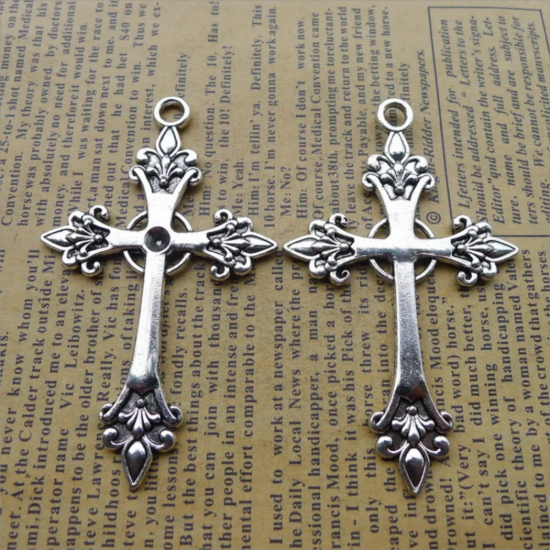 3Pcs/Lot 40*68 mm Gothic Cross Charm Pendants,Large Silver Colour Statement Trad Goth Jewelry Making Jewelry Accessories