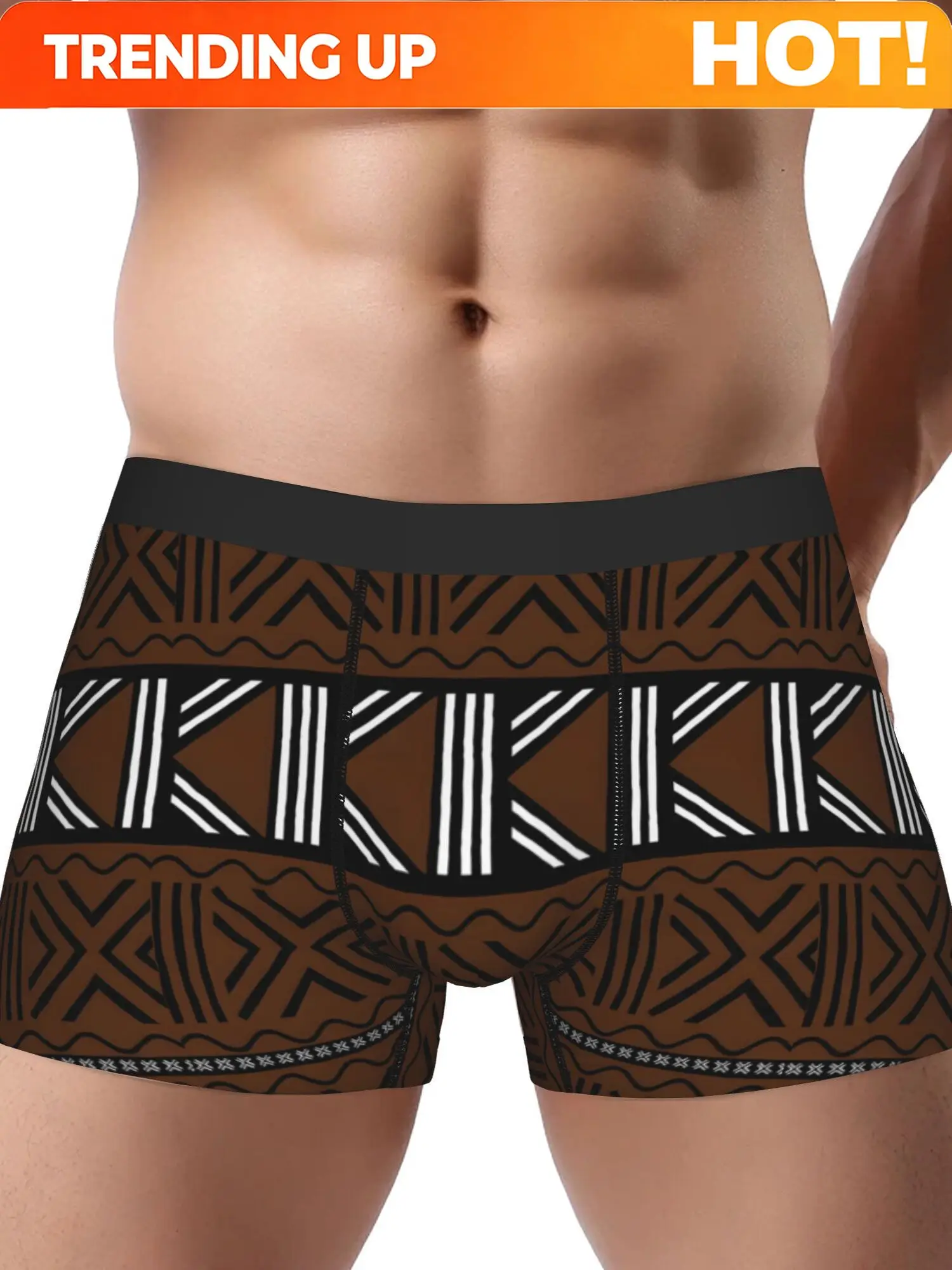 BIIHUDU Men's African Tribal Print Boxer Briefs - Mid-Stretch Breathable Fabric, Non-Transparent, Hand Wash/Dry Clean, Bold Cult