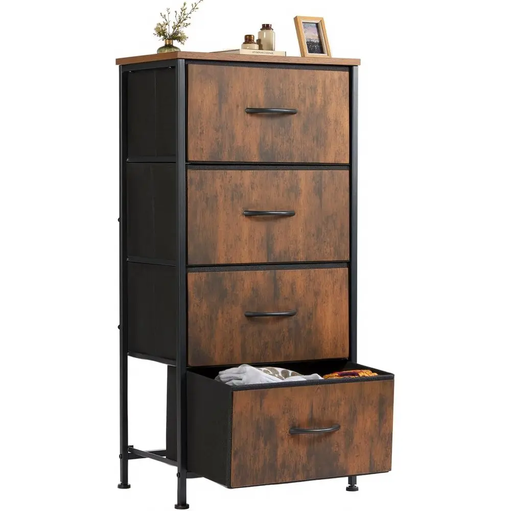 

Органайзер-стеллаж с металлическим каркасом и деревянной столешницей, идеально подходит для спальни, гардеробной, прихожей, коридора, коричневый