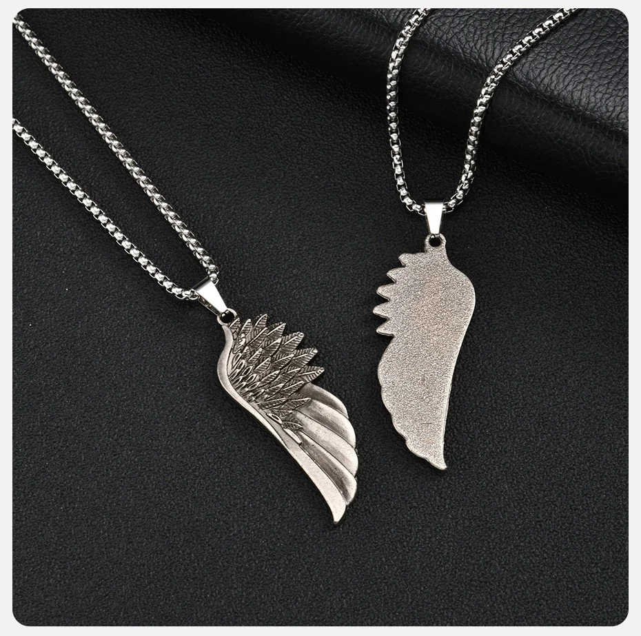 Vnox Vintage-Halskette mit Engelsflügel-Anhänger für Herren, Legierungs-Federflügel-Charm, Edelstahl-Boxkette, Punk-Hip-Hop-Schmuck, Geschenk – Detail 5
