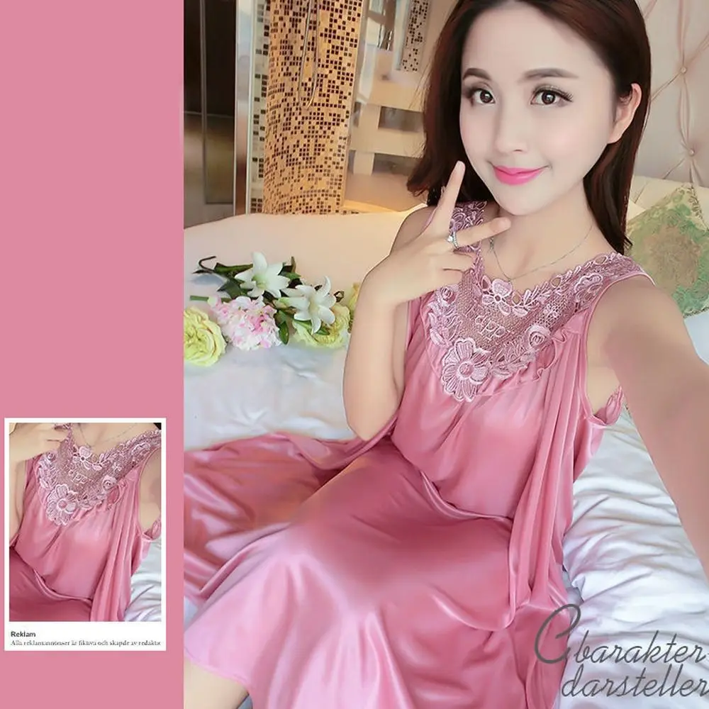 Lady Nightwear Non Shrink Sling Sleepwear Lace Dress Summer Lace Sleeveless Solid Color Homewear