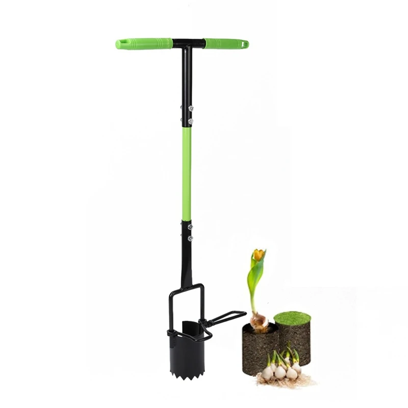 ABFU-Bulb Planter Tool Crocus Long Handled Transplanter Comfortable T-Shaped Handle Multi-Purpose Gardening Tool For Weeding