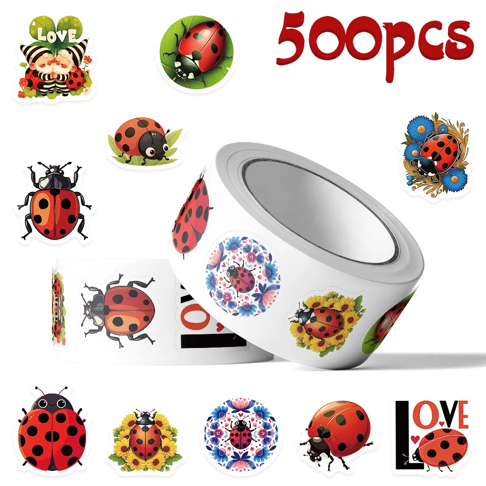 500 قطعة/لفة لطيف الخنفساء الحشرات الكرتون لفة ملصقات الديكور الأمتعة الهاتف كأس الغيتار سكيت ملصق مضاد للمياه ألعاب أطفال #1