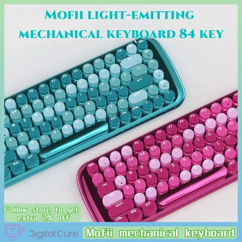 Mofii Light-Emitting Mechanical Keyboard 84 Key Mixed Color Wireless Bluetooth Wired Thri-Mode Female Office Game Keyboard