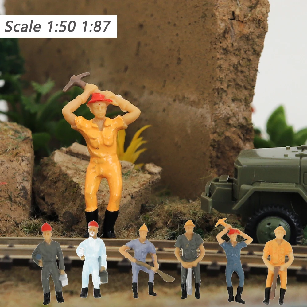 

Scale 1:50 1:87 Train Worker Model ABS Miniature People With Tools For Railway Scene Layout Materials Diorama Kits 25Pcs/Lot