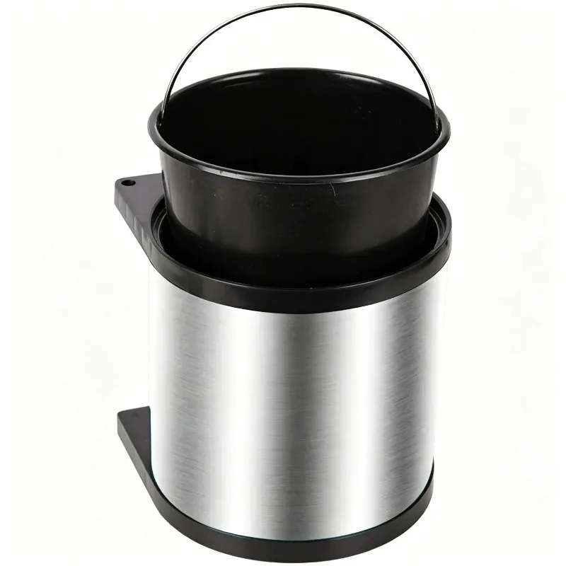 For Kitchen embedded hidden trash can, stainless steel built-in flip rotating hanging bucket