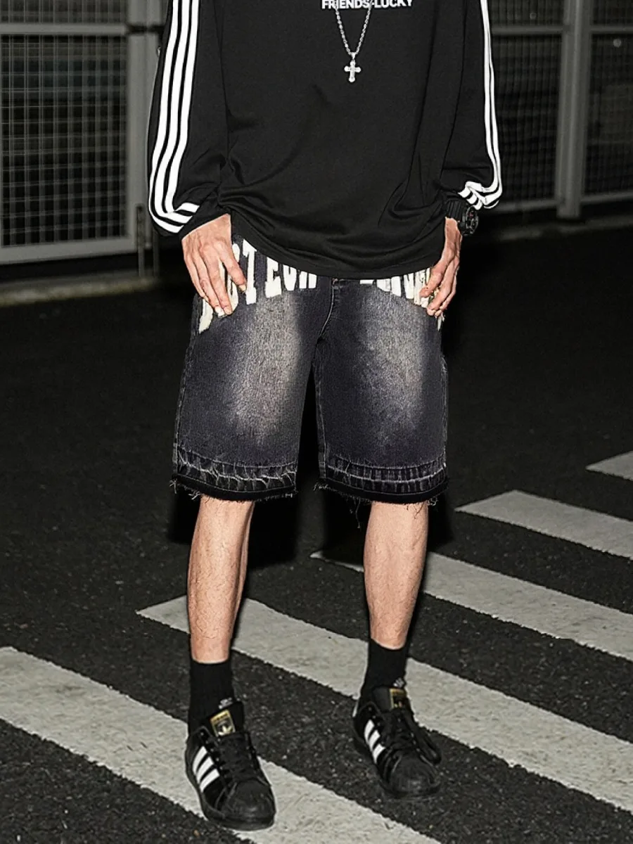 Pantaloncini di jeans a cinque punti ricamati con lettera vintage Bottega Desires Stampa High Street Fashion e Leisure Short