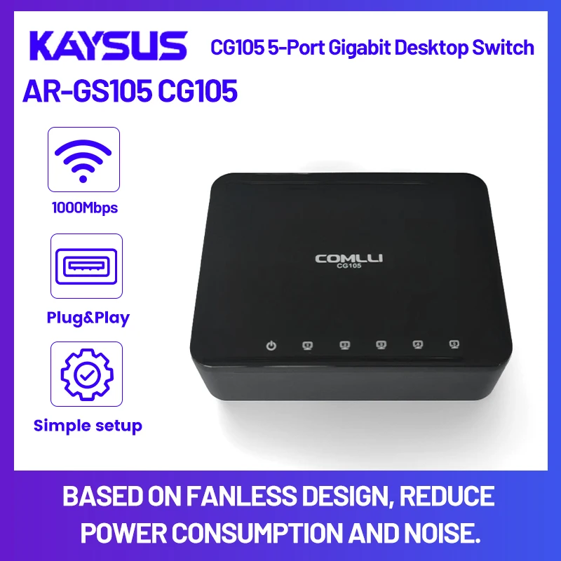 

KAYSUS 5 Ports Gigabit Ethernet Switch 1000Mbps RJ45 LAN Hub Adapter Mini Plug and Play Desktop Fast Network Switch
