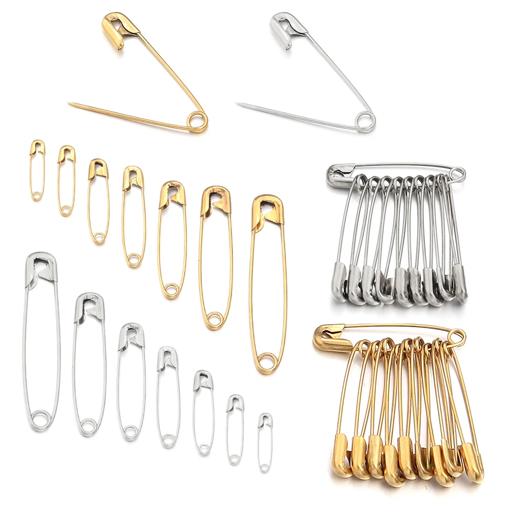 10Pcs Safety Pins 20/23/28/32/38/46/56mm Gold Silver Color Durable Stainless Steel Safety Pins For DIY Crafts Sewing Accessories