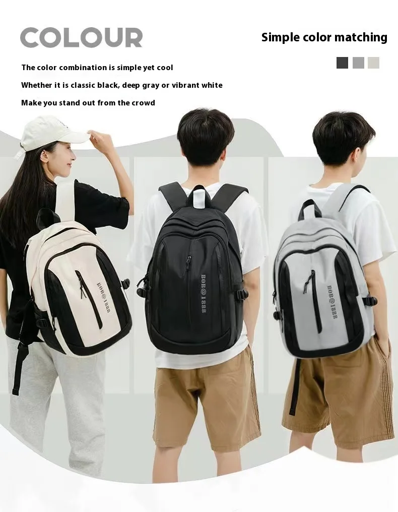 

Backpack Male Junior High School High School Large Capacity Light Trend Leisure Backpack Load Reduction Wear-resistant Backpack