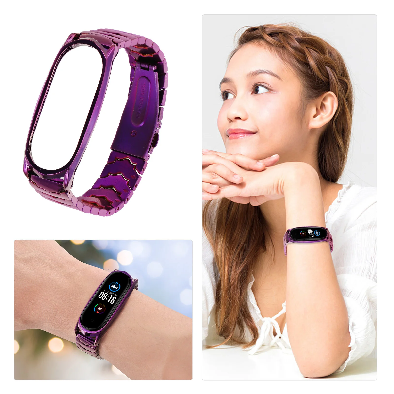 حزام معدني فاخر متوافق مع سوار المعصم الذكي Mi Band 5 4 3، قوي من الفولاذ المقاوم للصدأ مناسب للرجال والنساء