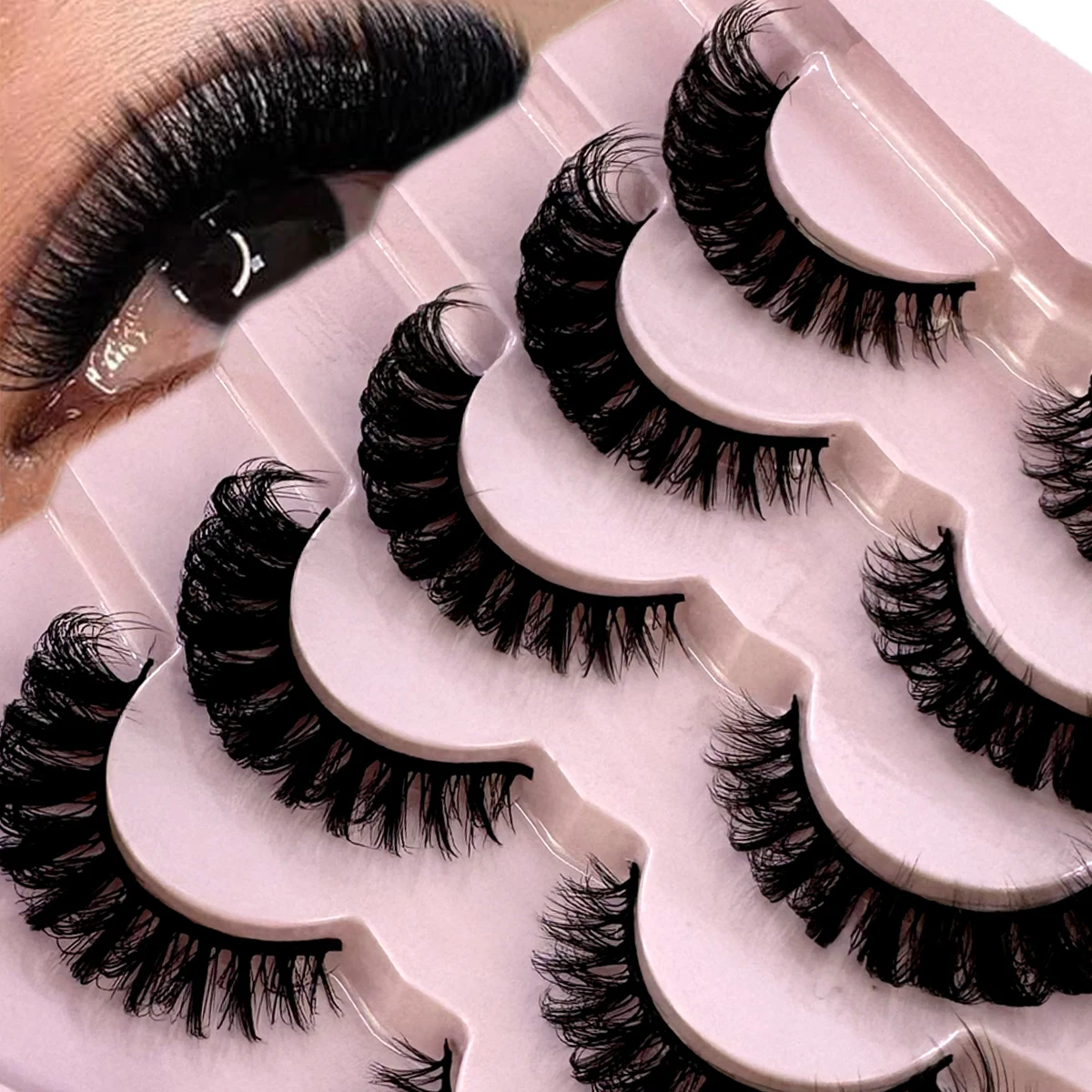 Cat Eye Eyelashes 3D Natural False Lashes D Curl Fluffy Soft Cross 5 Pairs Manga Lashes Wispy Natural Eyelash Extension Makeup