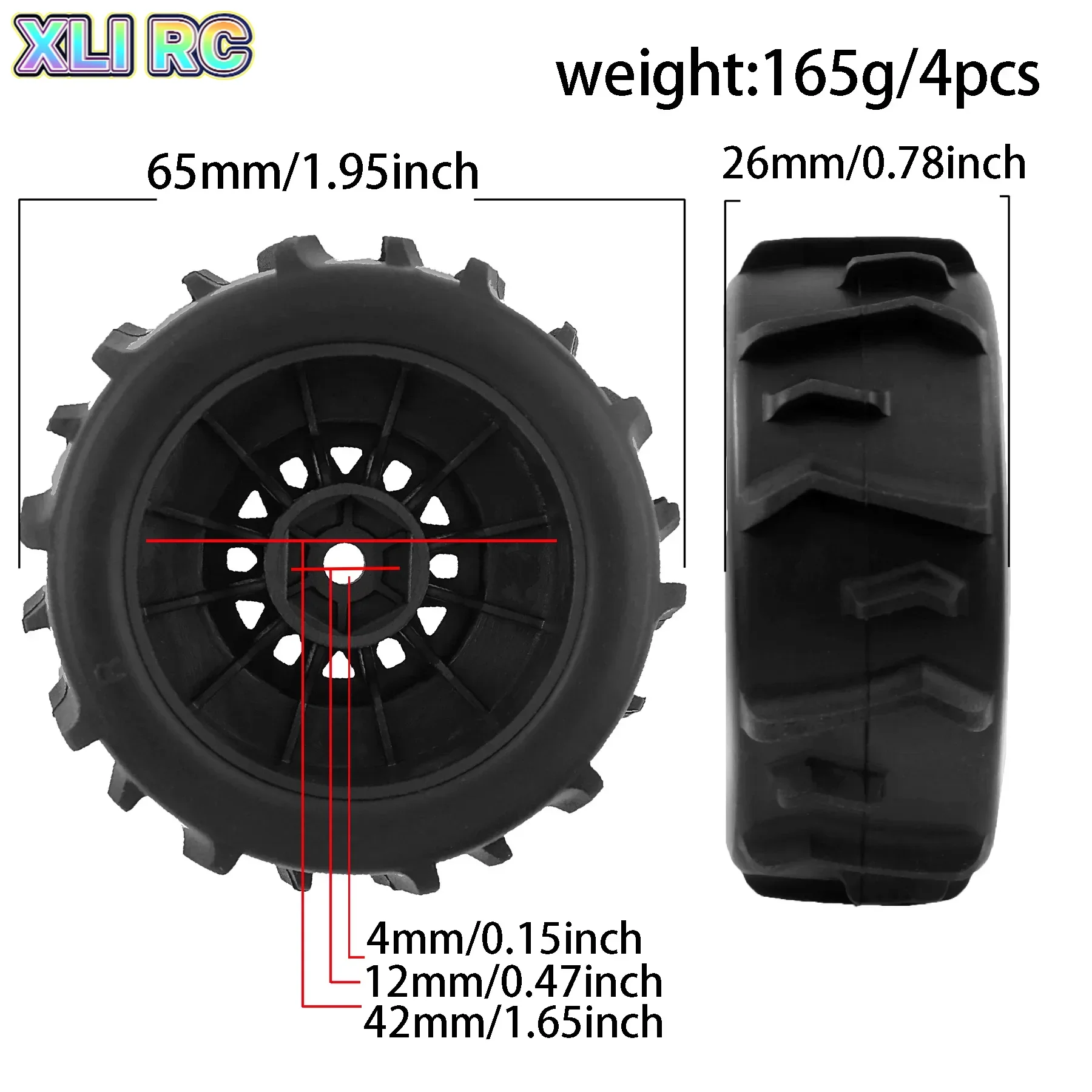 4Pcs RC Snow Sand Paddle Tires 12mm Hex for WLtoys 144001 HBX 16889 16890 Off-Road Buggy Upgrade