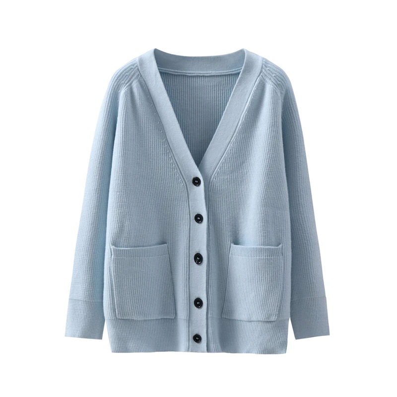 Autunno e inverno da donna sciolto scollo a V stile pigro giacca maglione di media lunghezza cardigan stile delicato temperamento versatile