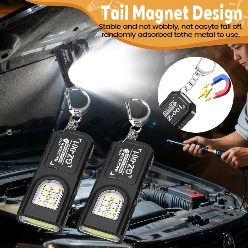 Multifunctional Mini COB LED Keychain Flashlight USB Rechargeable Hat Clip Lamp Work Light Keyring Camping Walking Pocket Lamp