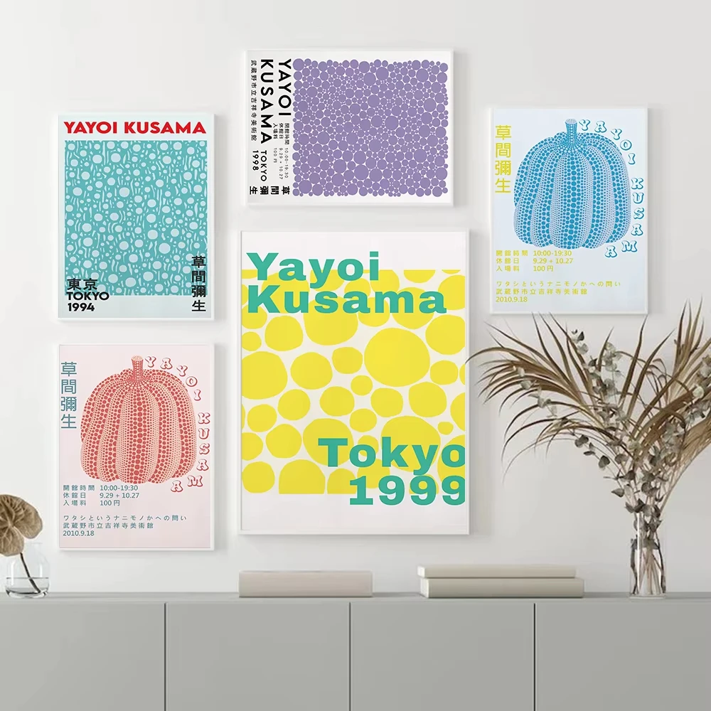 Yayoi Kusama Poster Japanese Retro Abstract Art Print Museum Exhibition Canvas Painting Wall Picture for Living Room Home Decor