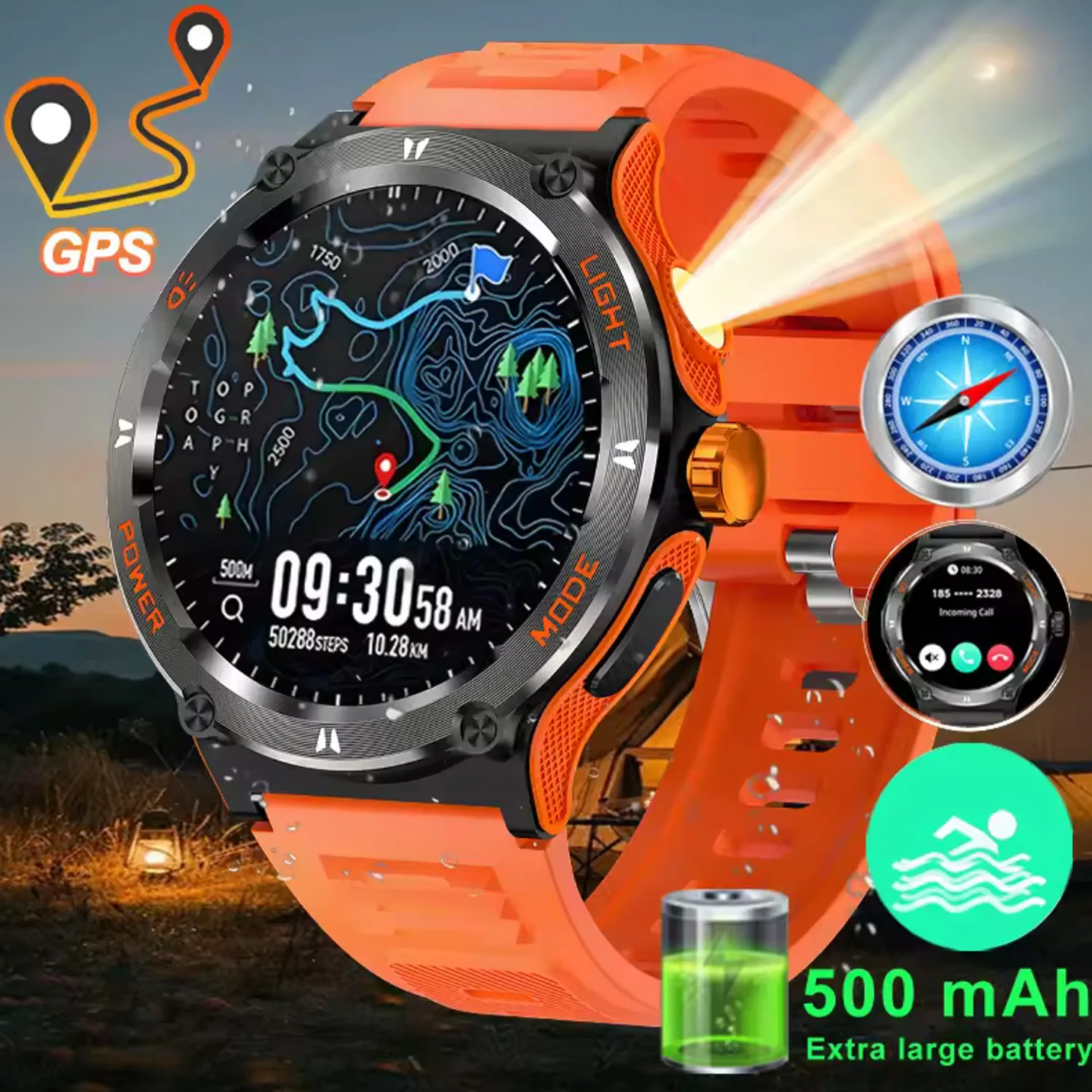 

New Men's Smart Watch Compass Sports 3ATM Waterproof Smartwatch Health Monitoring Bluetooth Call 500Mah LED Smart Watche 2025