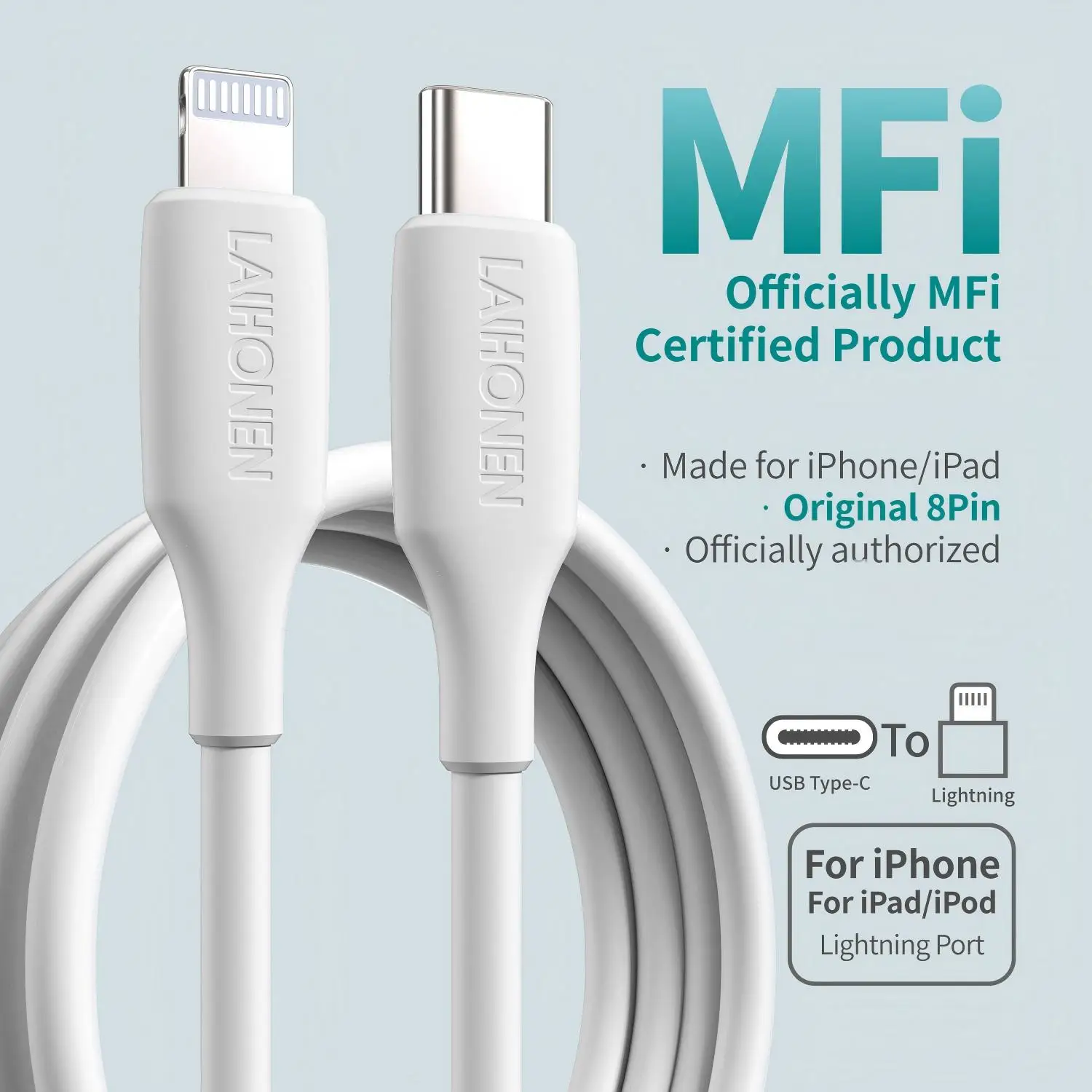 Cable USB-C a Lightning, Cargador con Certificación MFi y Power Delivery, para iPhone 14 13 12 11 X Xs Pro, Pro Max, Plus, iPad, 6 Pies