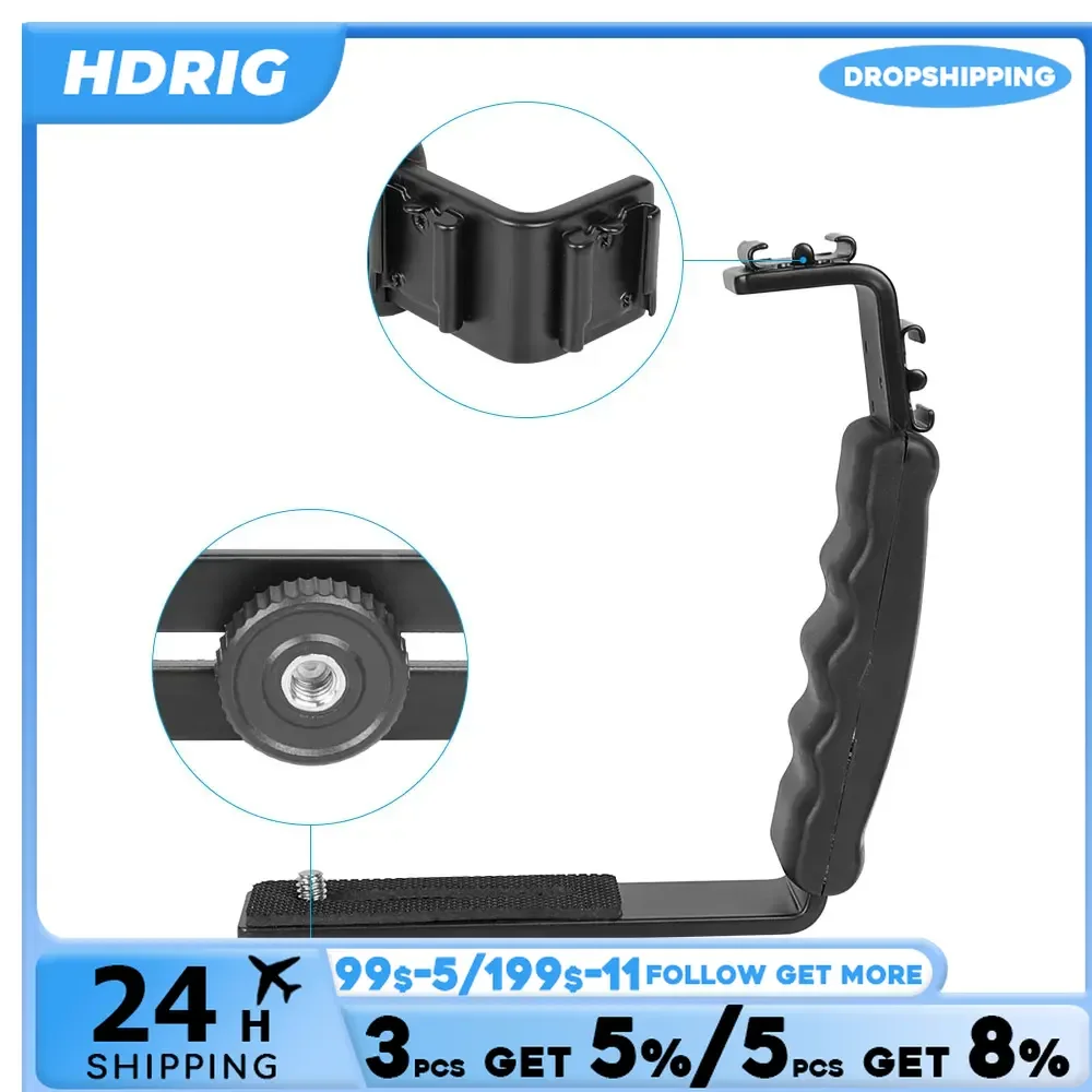 HDRIG L Shaped Accessory Flash Bracket L Bracket Heavy Duty Camcorder Camera Handle Grip With 2 Hot Shoe Mounts For Zhiyun DJI