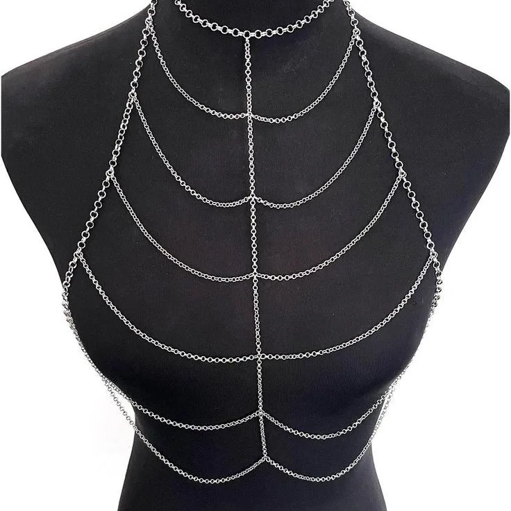 

European and American sexy fashion women's metal alloy body chain, multi-layer chest chain necklace factory direct sales