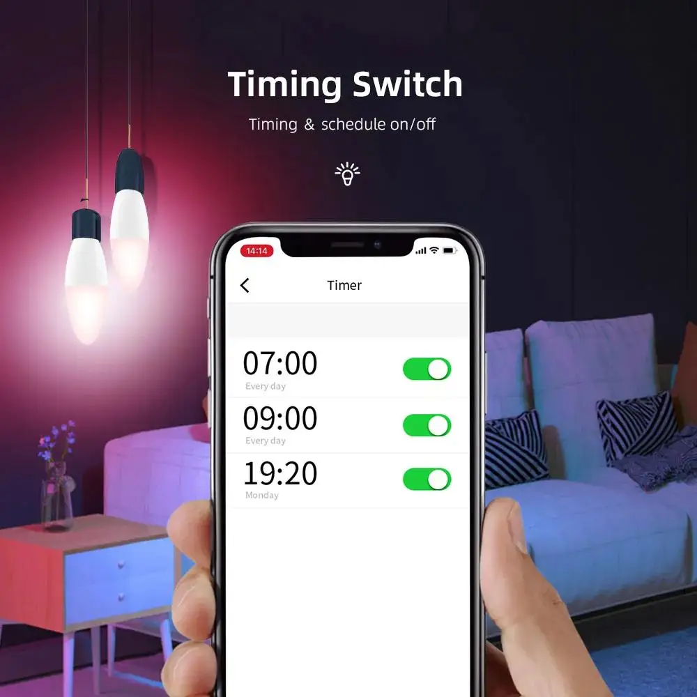 5W Tuya Smart Bulb Colorful WiFi Candle Bulb Voice Control E14 Smart Light Work with Alexa Google Home Timer Function