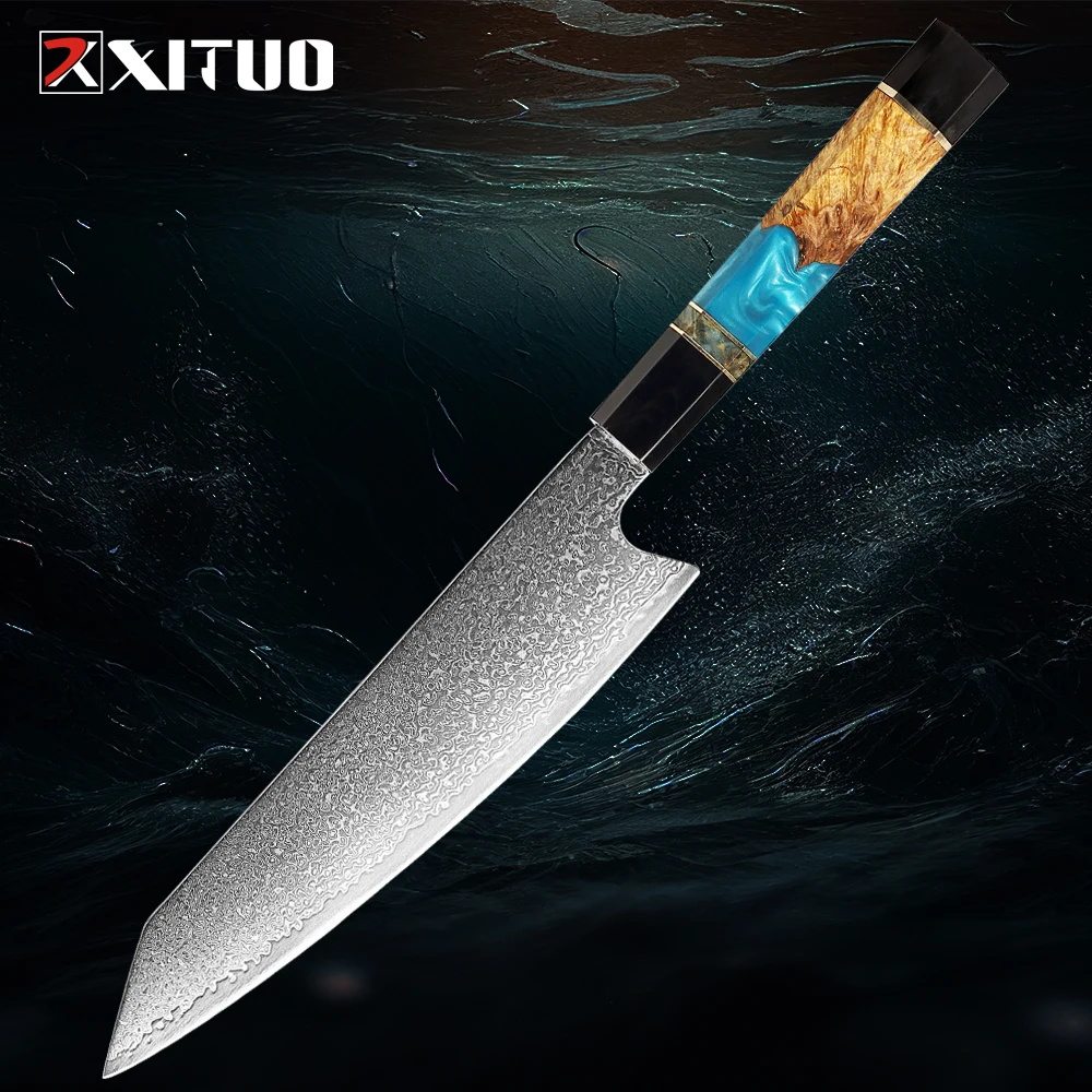 Damascus Kiritsuke Chef Knife 8 inch Kitchen Knives Japanese VG10 Damascus Steel Cooking Knife Pro Meat Knife for Sushi Poultry