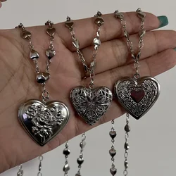 Y2K Punk Personalized Heart Locket Choker Necklace For Girls Stainless Steel Heart Necklace Lolita Jewelry Gift EMO Accessories