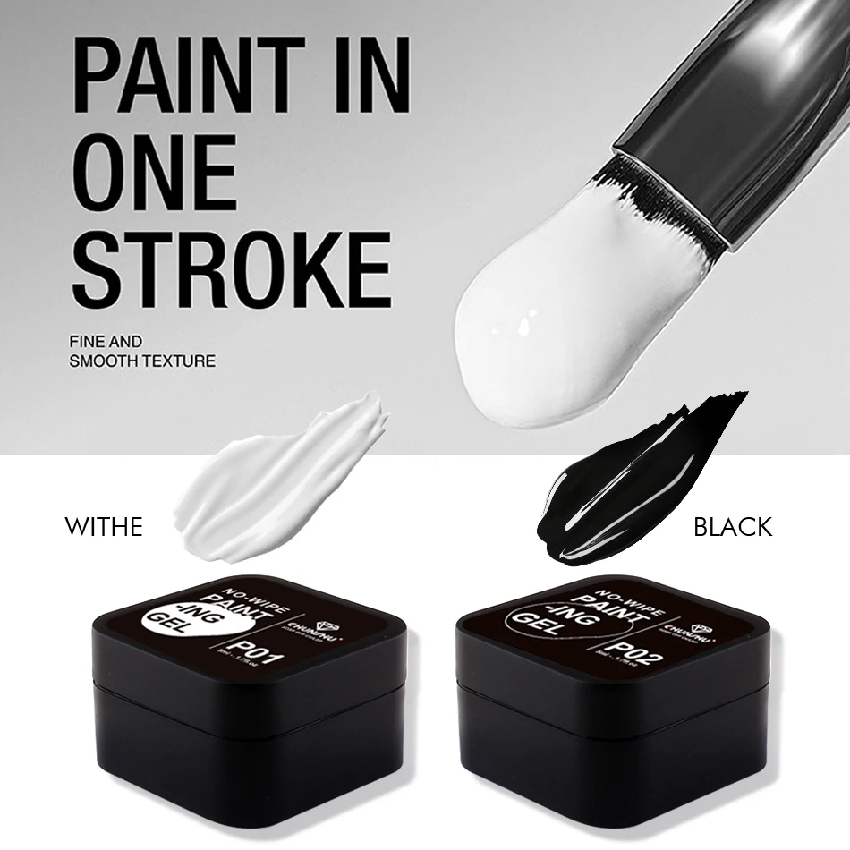 CHUNSHU No Wipe Painting Gel Semi-solid UV Gel Polish Nail Art Design Soak Off 4in1 Full Coverage Paint Manicure White Black 5ml