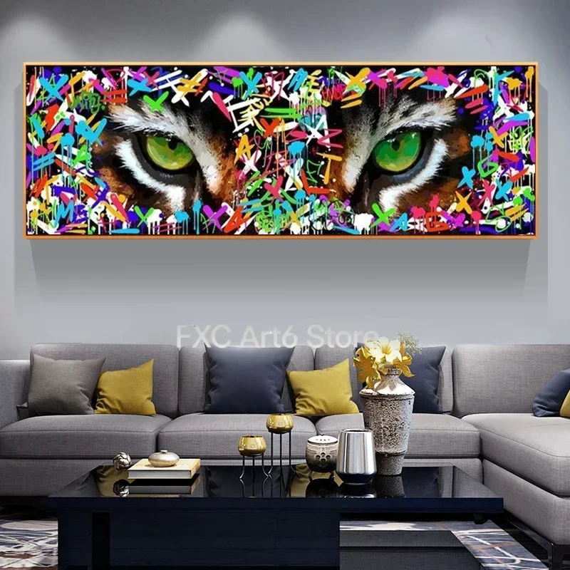 1PC frameless Modern Graffiti Art Tiger Fierce Green Eyes Posters Prints Canvas Paintings Wall Art Pictures for Living Room Home