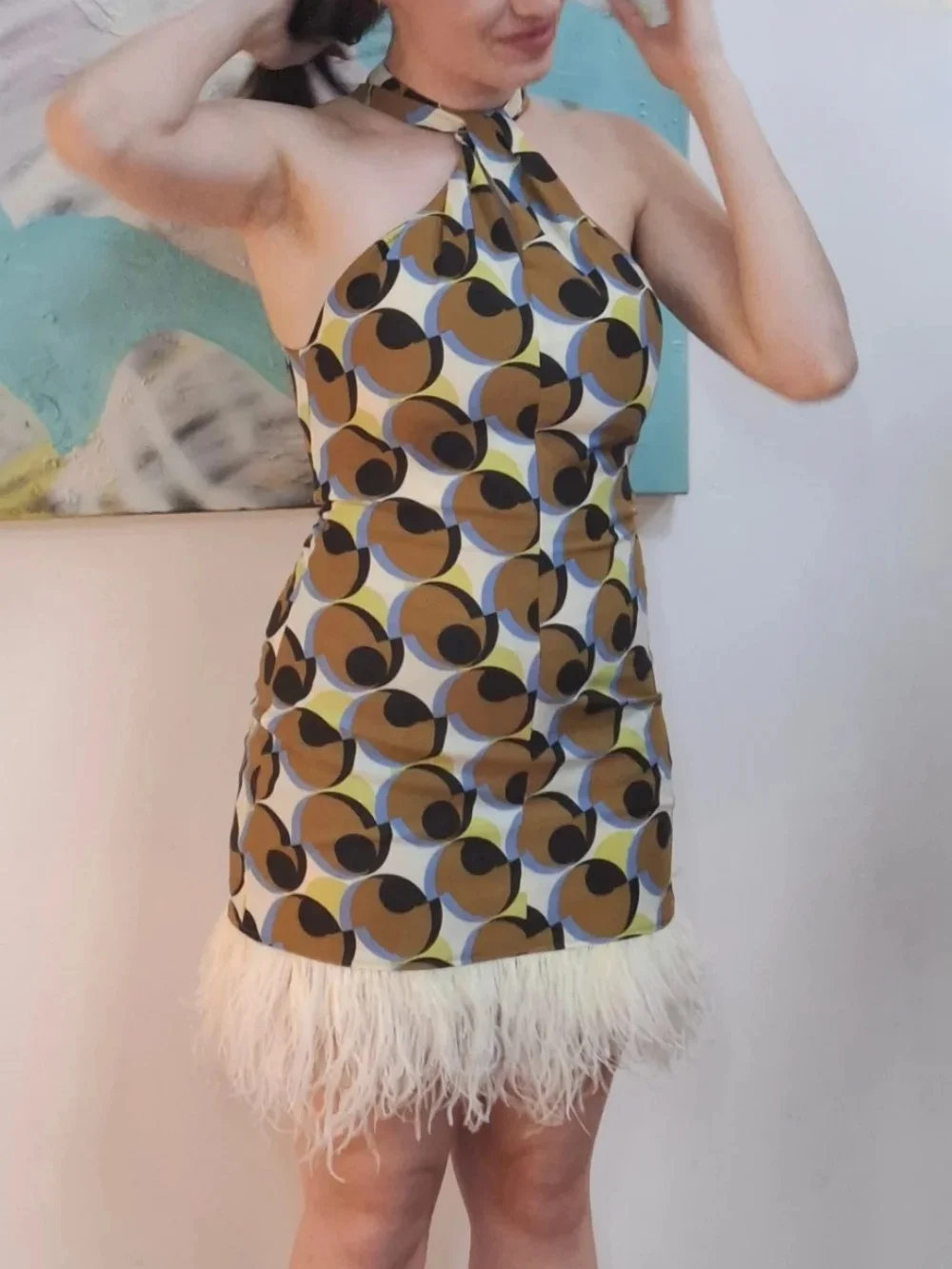 

Sexy Party Club Fashion Women Suspender Dress Geometric Sleeveless Zipper Mini Dress New Fashion 2025 Summer Resort Dress