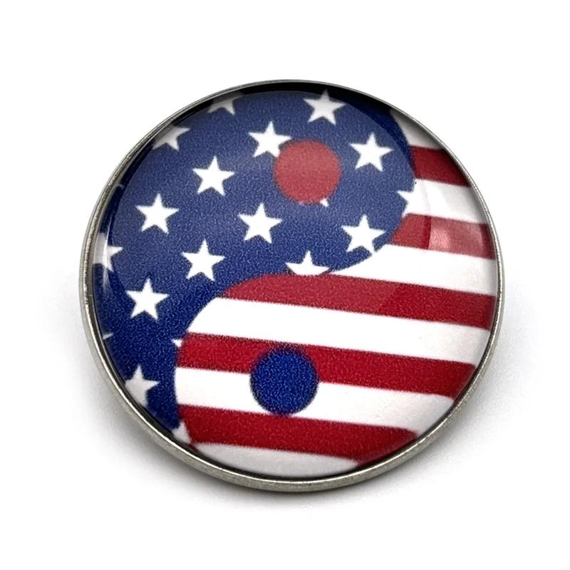 العلم الأمريكي تاي تشي يين يانغ الزجاج جولة ميدالية بروش دبابيس للنساء الرجال الفولاذ المقاوم للصدأ الفضة اللون شارة مجوهرات هدية #4