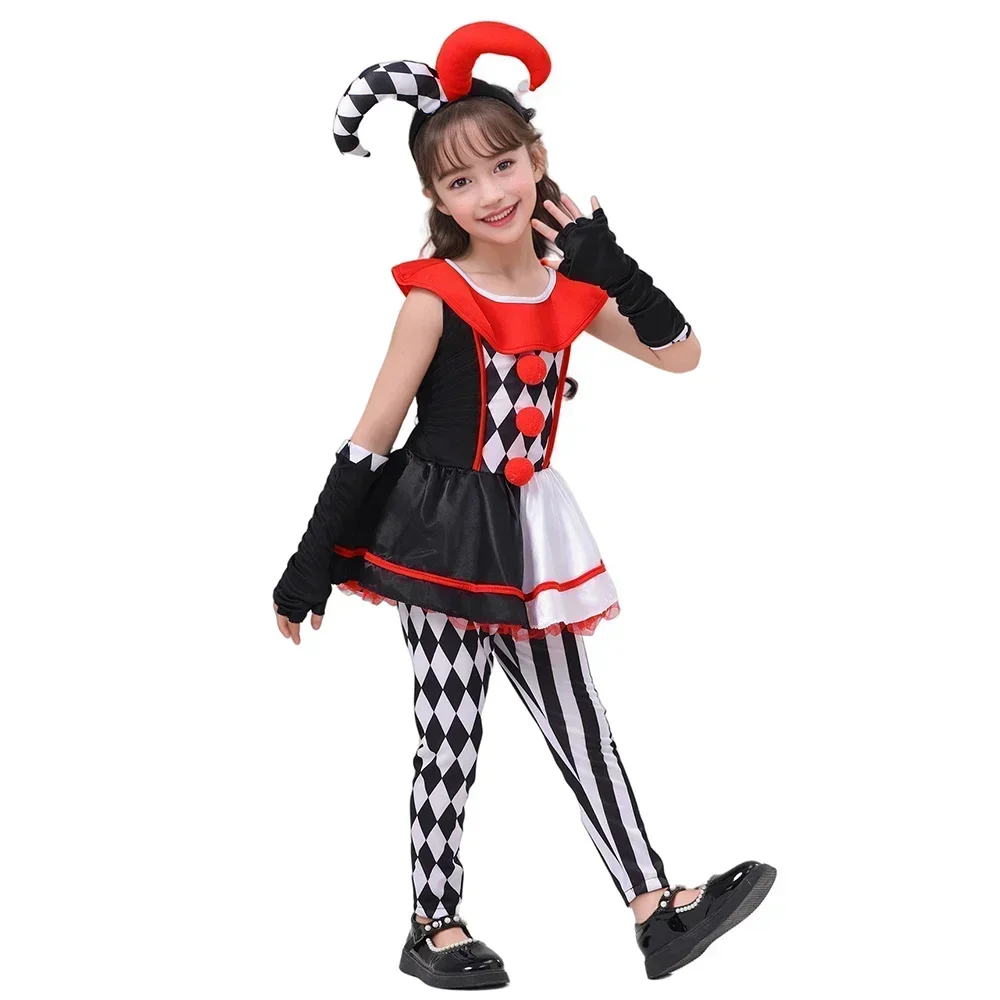 2026-new-girls-poker-pattern-jester-clown-cosplay-dress-outfit-kids-halloween-carnival-party-costume