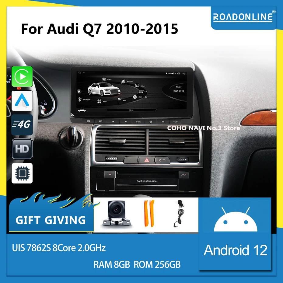 

for Audi Q7 2010-2015 Android 12 1920*720 12.3inch UIS7862S octa core 8G 256G dvd automotivo car multimedia radio player